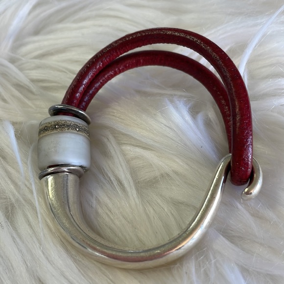 Colorful Genuine Leather bands joined with sterling silver and glass bead . - Picture 3 of 5